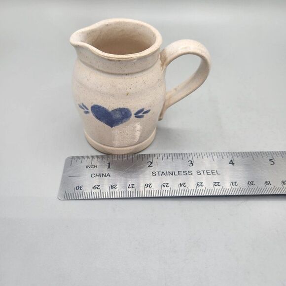 Vintage Pinewood Valley Pottery Creamer Blue Heart Stoneware 3” Glazed - Picture 9 of 9